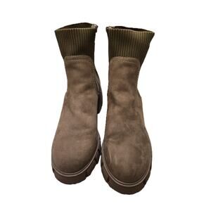 American Eagle Outfitters Brown Faux-Suede Lug-Sole Side-Zip Boot Women Size 10